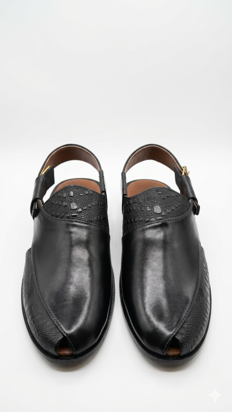 Black croc Peshawari chappal